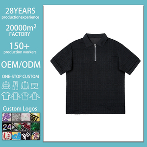 Summer Business Casual Striped Shirts Breathable Knitted Zipper Embroidered 100% Cotton