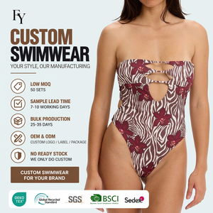 ODM Custom Women Bandeau Strapless Sexy Backless One Piece Print Swimsuit