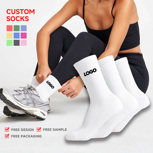 Personalized White Letter Socks Custom Logo Gym Crew Socks for Women Embroidery Sport Athletic Cotton Socks